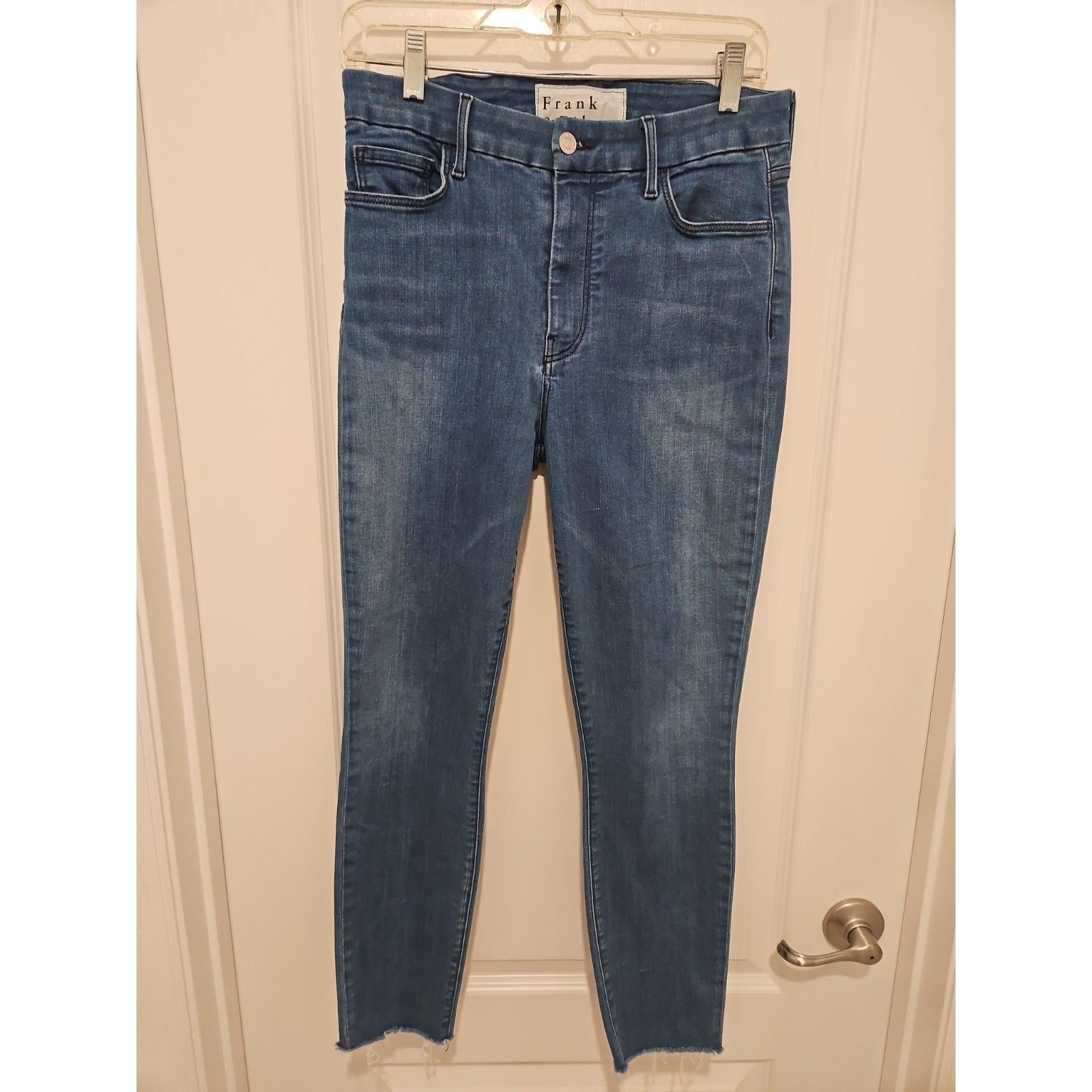 Frank & Eileen Raw Hem Cropped Skinny Jeans Size 30 Medium Wash Stretch Denim
